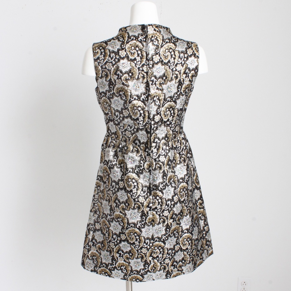Vintage 1970s Metallic Lurex Brocade Cocktail Dress Gold Silver Black Size 11 - Picture 12 of 13